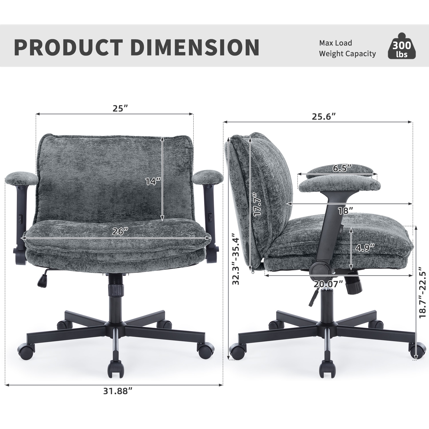 Fancispot Cross Legged Office Chair Height Adjustable Swivel Desk_voghion.com